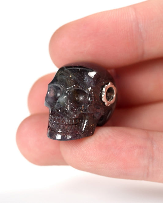 Skullis Signature Iolite Gem Skull Pendant or Necklace, Hand Carved, for Women & Men -Y9900421