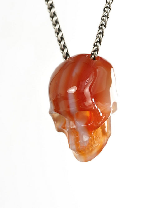 Hollow Essence - Gem Skull Pendant Necklace of Agate Carved Hollow Skull - 9900424