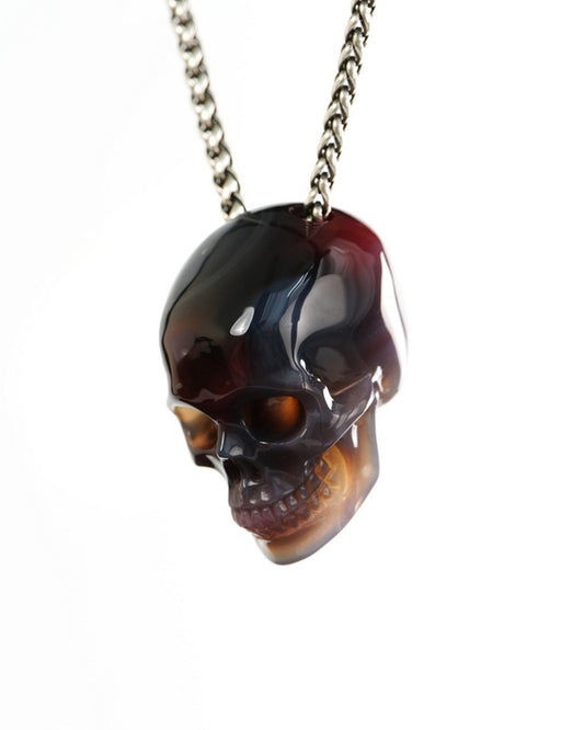 Hollow Essence - Gem Skull Pendant Necklace of Agate Carved Hollow Skull - 9900425