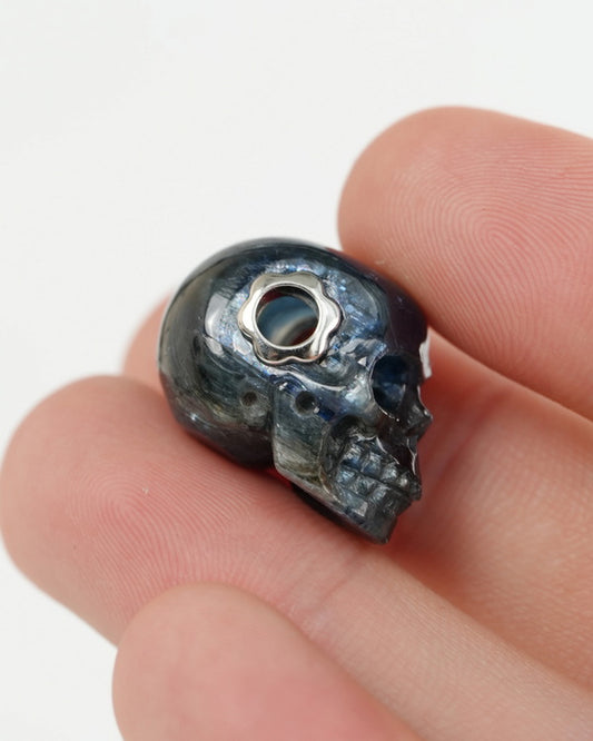 Skullis Signature Kyanite Gem Skull Pendant or Necklace, Hand Carved, for Women & Men - 9900432