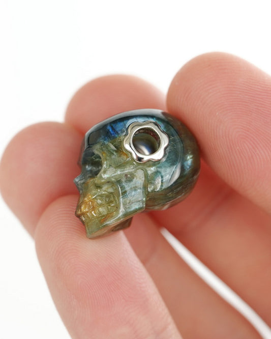 Skullis Signature Kyanite Gem Skull Pendant or Necklace, Hand Carved, for Women & Men - 9900433