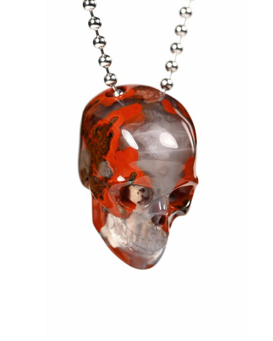 Hollow Essence - Gem Skull Pendant Necklace of Red Desert Agate Carved Hollow Skull - 9900447