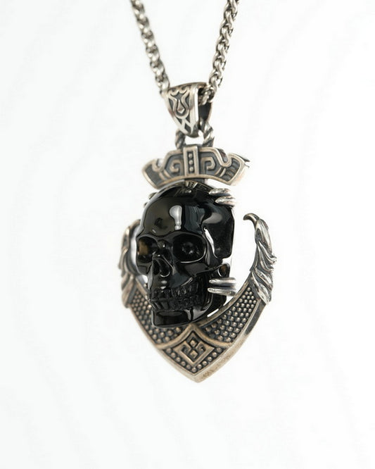 Skullis Black Obsidian Gem Skull Pendant or Necklace, Hand Carved, for Women & Men - 9900491