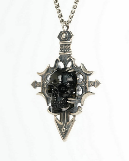 Skullis Black Obsidian Gem Skull Pendant or Necklace, Hand Carved, for Women & Men - 9900492