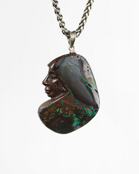 Skullis Ammolite Gem Skull Pendant or Necklace, Hand Carved, for Women & Men - 9900495