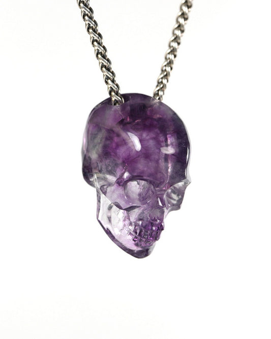 Hollow Essence - Gem Skull Pendant Necklace of Fluorite Carved Hollow Skull - 9900502