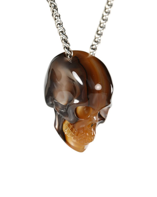 Hollow Essence - Gem Skull Pendant Necklace of Agate Carved Hollow Skull - 9900503