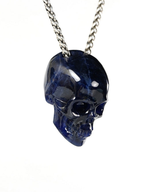 Hollow Essence - Gem Skull Pendant Necklace of Sodalite Carved Hollow Skull - 9900504