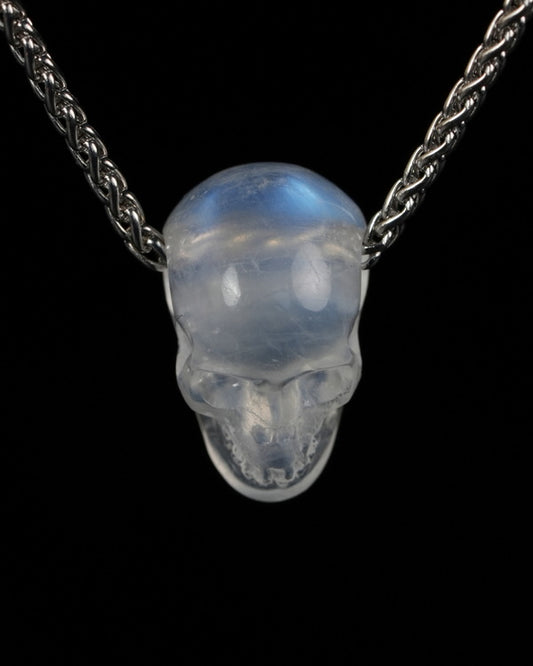 Minimalist Skull Pendant - 0.6" Moonstone Gem Skull Pendant or Necklace, Hand Carved, for Women & Men - 9900510