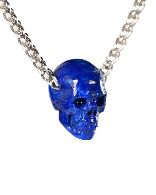 Minimalist Skull Pendant - 0.6" Lapis Lazuli Gem Skull Pendant or Necklace, Hand Carved, for Women & Men - 9900512
