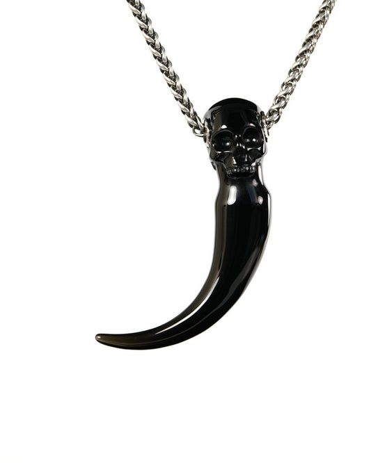 Dragon Tooth Skull Pendant - Gem Skull Pendant Necklace of Black Obsidian Carved Skull Necklace - 9900513