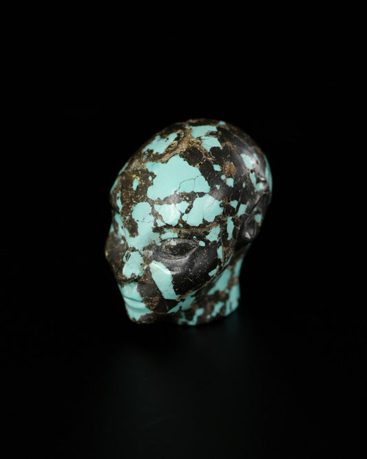 1.2" Spiderweb Turquoise (Matrix Turquoise) Hand Carved Gem Elf, Skullis Realistic - 9900521