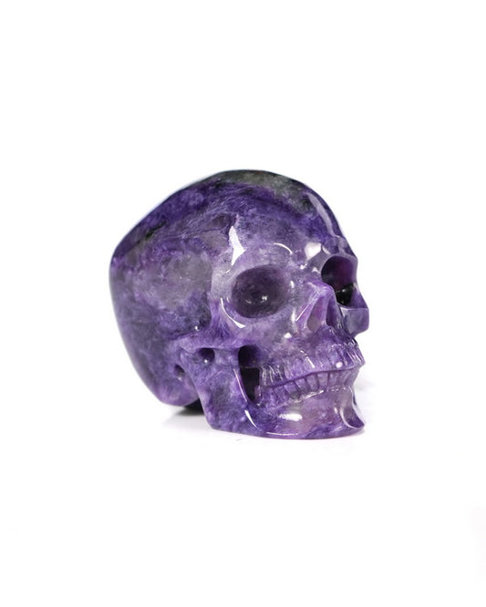 1.5" Russian Charoite Hand Carved Gem Skull, Skullis Super Realistic - 9900530