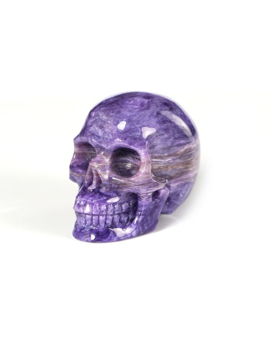 1.1" Russian Charoite Hand Carved Gem Skull, Skullis Realistic - 9900531