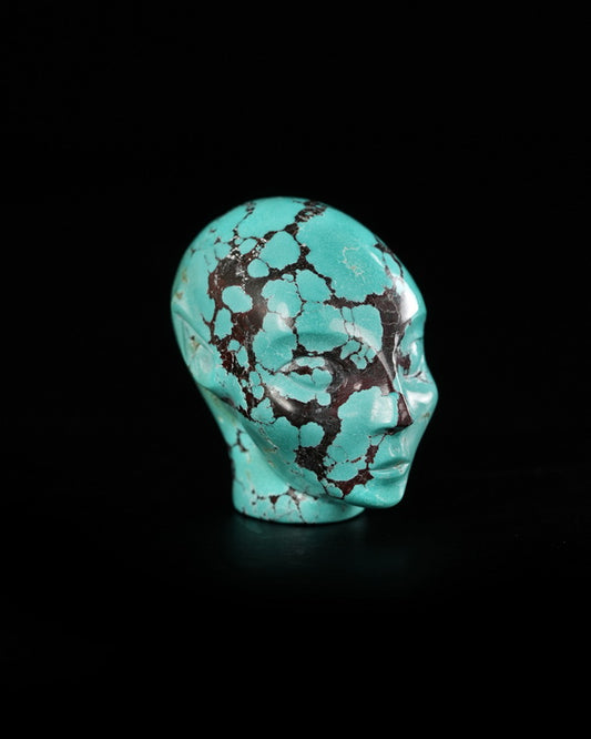 1.2" Spiderweb Turquoise (Matrix Turquoise) Hand Carved Gem Elf, Skullis Realistic - 9900533