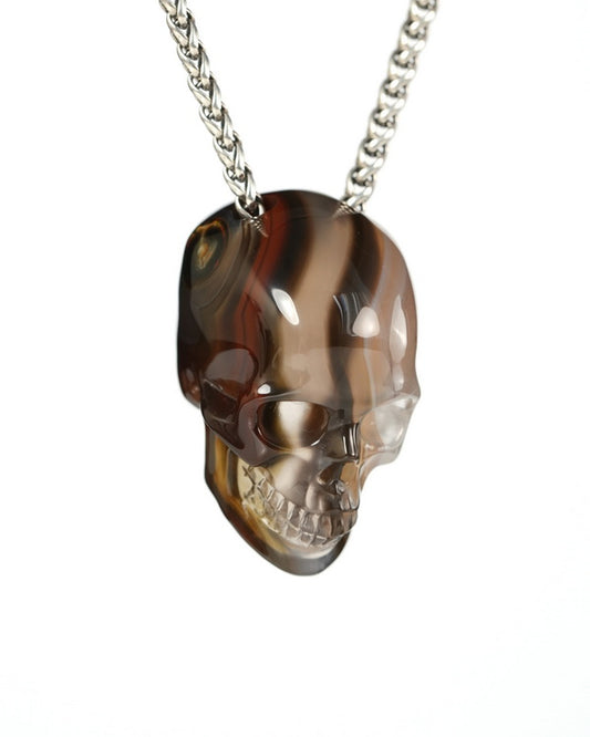 Hollow Essence - Gem Skull Pendant Necklace of Agate Hand Carved Hollow Skull - 9900537