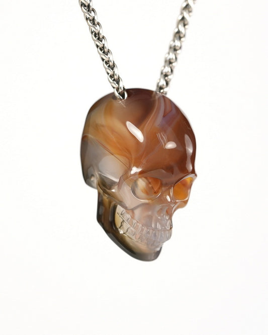 Hollow Essence - Gem Skull Pendant Necklace of Agate Hand Carved Hollow Skull - 9900538