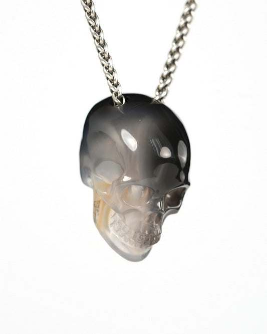 Hollow Essence - Gem Skull Pendant Necklace of Agate Hand Carved Hollow Skull - 9900539
