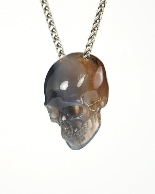 Hollow Essence - Gem Skull Pendant Necklace of Agate Hand Carved Hollow Skull - 9900540