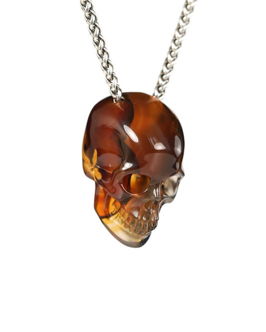 Hollow Essence - Gem Skull Pendant Necklace of Agate Hand Carved Hollow Skull - 9900541