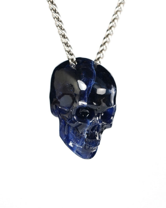 Hollow Essence - Gem Skull Pendant Necklace of Sodalite Hand Carved Hollow Skull - 9900546