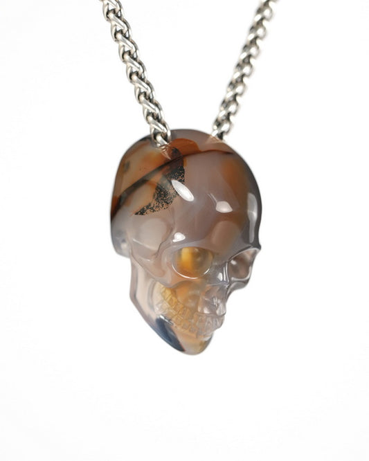 Hollow Essence - Gem Skull Pendant Necklace of Agate Hand Carved Hollow Skull - 9900547