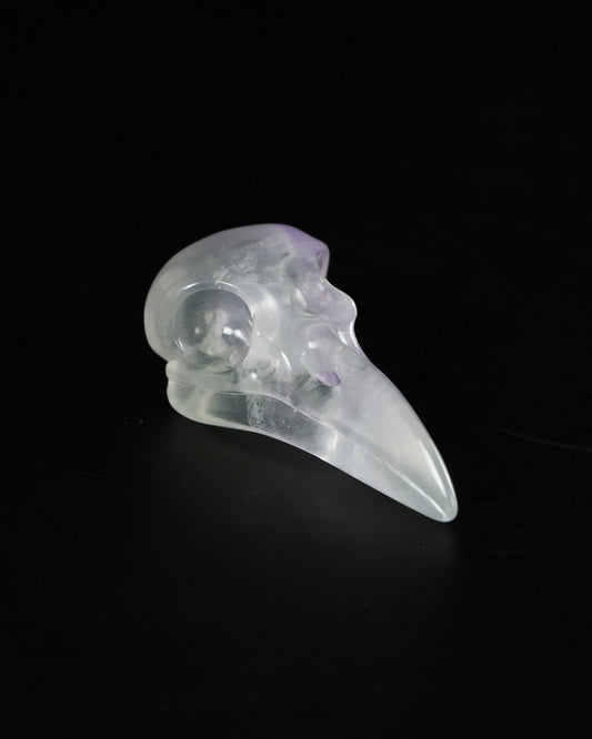 Night Pathfinder - Gem Raven Skull Pendant Necklace of Fluorite Carved Raven Skull - 9900550