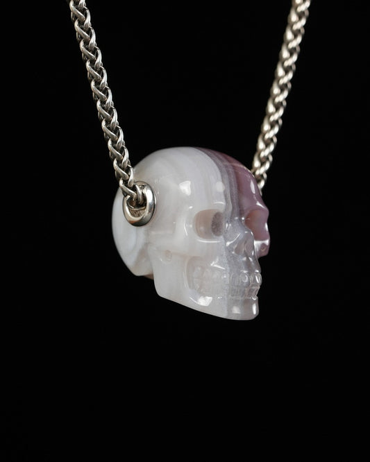 Skullis Signature Mozambique Agate Gem Skull Pendant or Necklace, Hand Carved, for Women & Men - 9900551