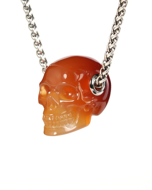 Skullis Signature Carnelian Gem Skull Pendant or Necklace, Hand Carved, for Women & Men - 9900552