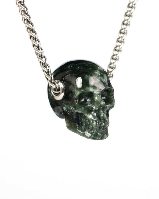 Skullis Signature Seraphinite Gem Skull Pendant or Necklace, Hand Carved, for Women & Men - 9900555