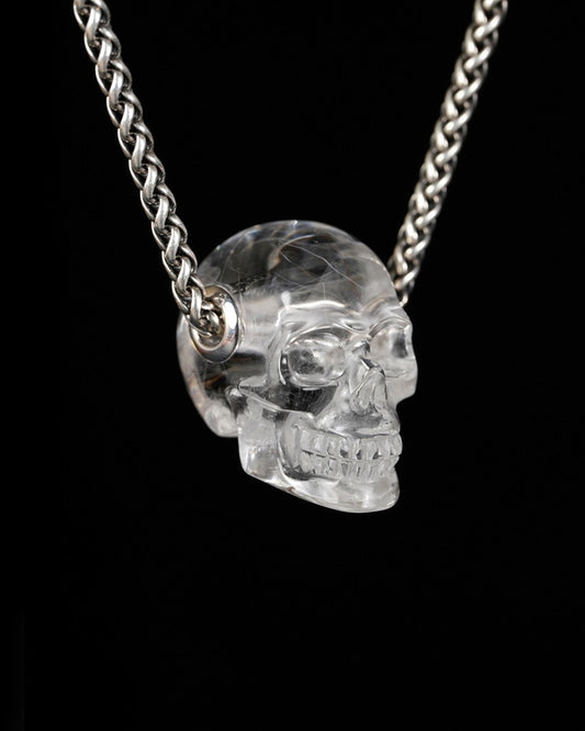 Skullis Signature Rutilated Quartz Rock Crystal Gem Skull Pendant or Necklace, Hand Carved, for Women & Men - 9900606