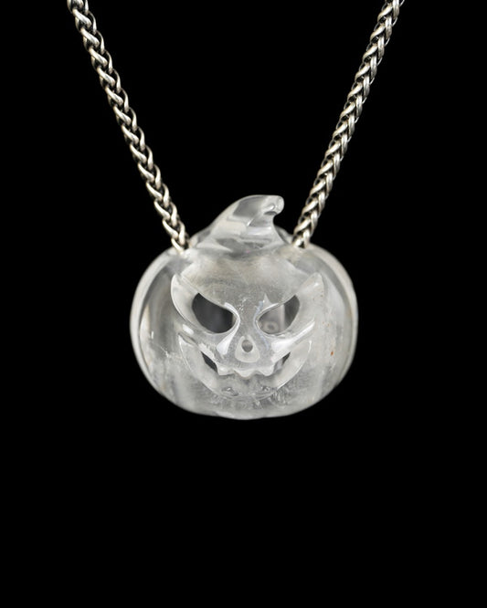 Hollow Essence - Gem Pendant Necklace of Quartz Rock Crystal Hand Carved Hollow Pumpkin - 9900613