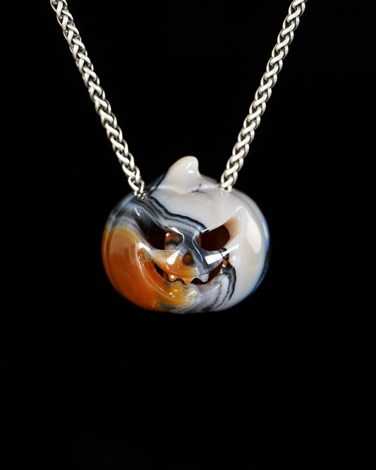Hollow Essence - Gem Pendant Necklace of Agate Hand Carved Hollow Pumpkin - 9900616