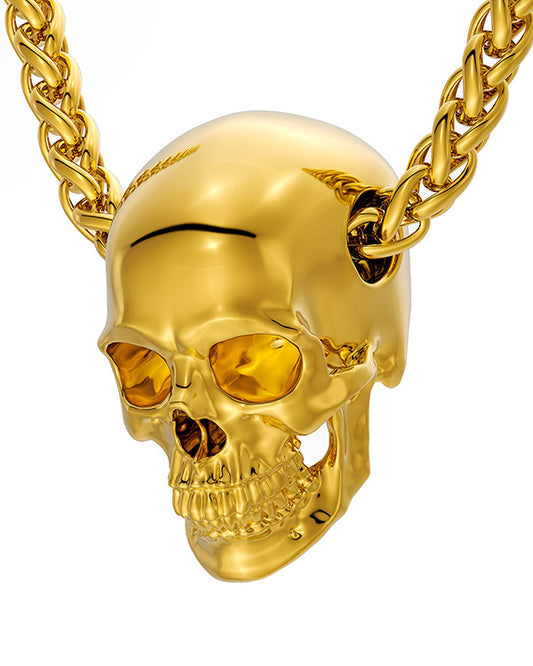 Skullis Signature 18K Gold Skull Pendant or Necklace, Hand Carved, for Women & Men - S0001824