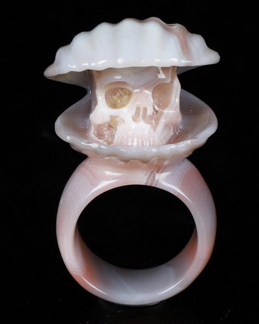 Gem Skull Ring, Mozambique Carved Totally, US Size 8.5