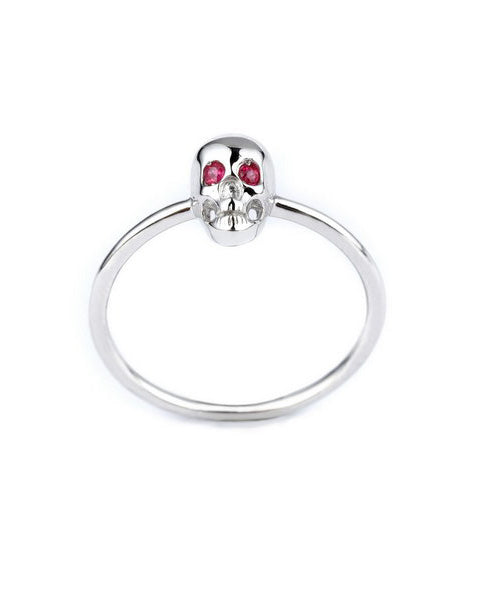 Gem Skull Ring with Ruby Eyes in 925 Sterling Silver