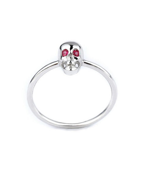 Gem Skull Ring with Ruby Eyes in 925 Sterling Silver