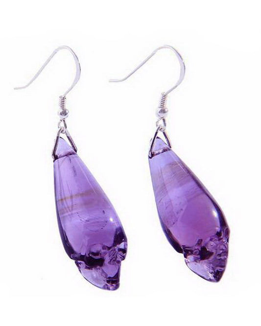 Gem Skull Earrings of Amethyst Carved Skull