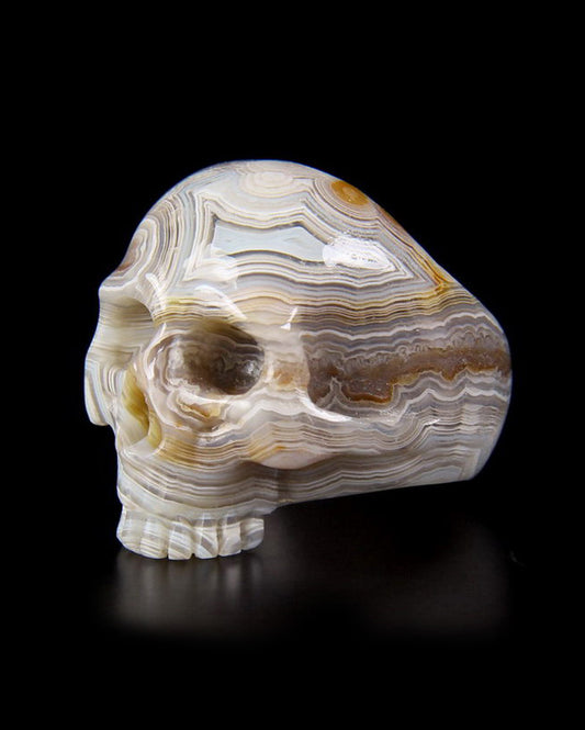 Whole Gem Skull Ring, Crazy Lace Agate Carved Totally, US Size 7