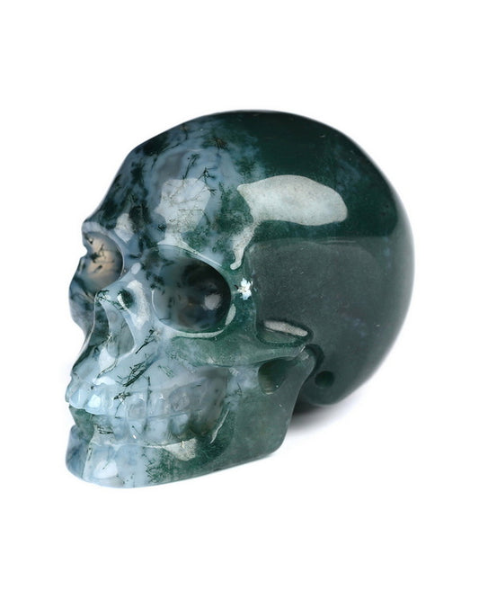 Gem Skull of Green Moss Agate Carved Skull