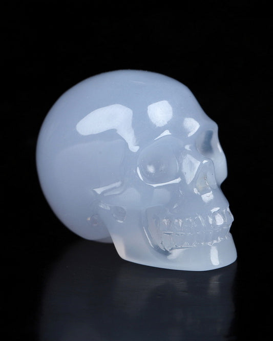 Gem Skull of Blue Chalcedony Carved Skull, Realistic