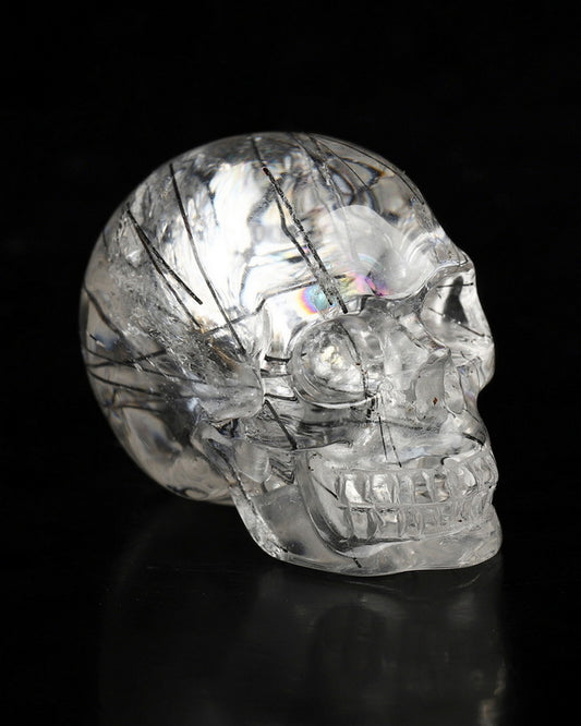 Gem Skull of Rutilated Quartz Rock Carved Skull, Realistic