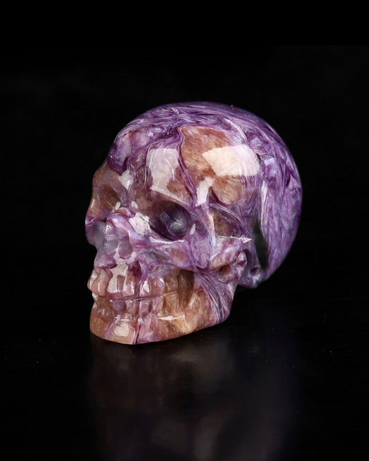 Gem Skull of Russian Charoite Carved Skull, Realistic