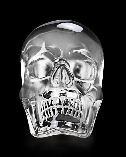 Gem Skull Ring of Quartz Rock Crystal Carved Skull in 925 Sterling Silver