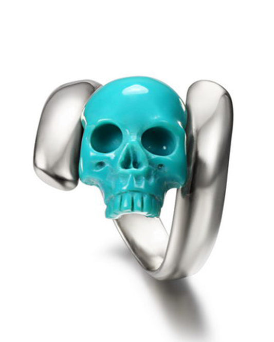 Gem Skull Ring of Turquoise Carved Skull in 925 Sterling Silver