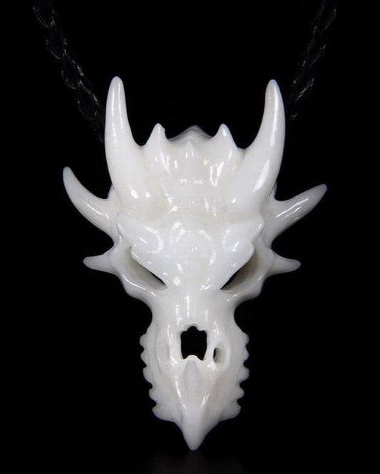 Gem Dragon Head Pendant Necklace, White Jade Carved