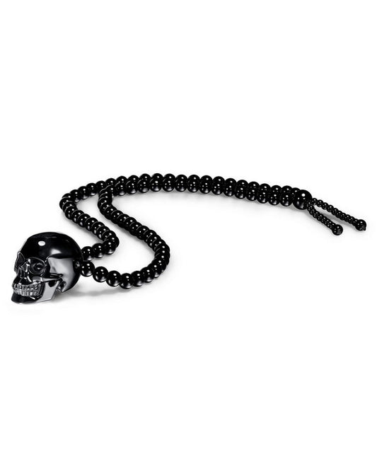 Gem Skull Pendant Necklace of Black Obsidian carved Skull and Beads