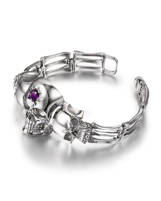 925 Sterling Silver Skull Bracelet with Amethyst