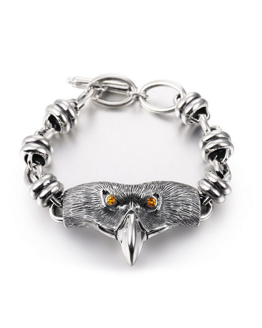 Eagle Head with Citrine-Eye Bracelet, 925 Sterling Silver