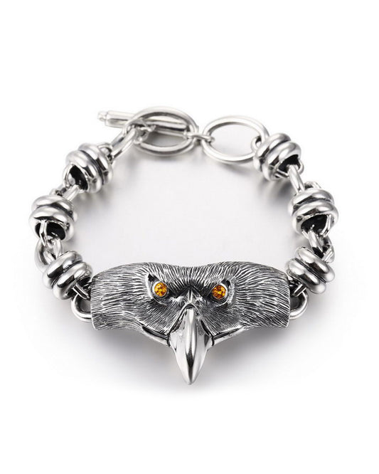 Gem Skulls Bracelet with Citrine-Eye Eagle Loop Chain in 925 Sterling Silver